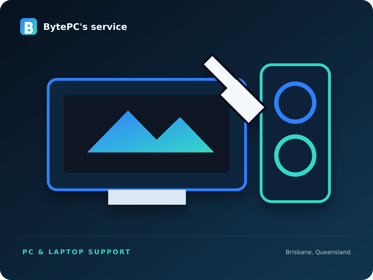Illustration of a desktop computer with a repair tool
